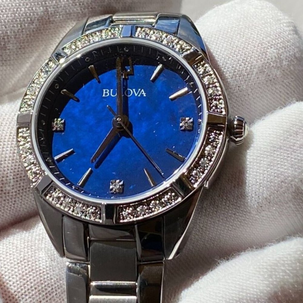 Bulova Women’s Diamond Blue Dial Stainless Steel Ladies Watch - Sutton 96R243